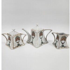 Antique Bavaria Favorite Hand Painted 3pc Tea Set Art Nouveau Floral 1913